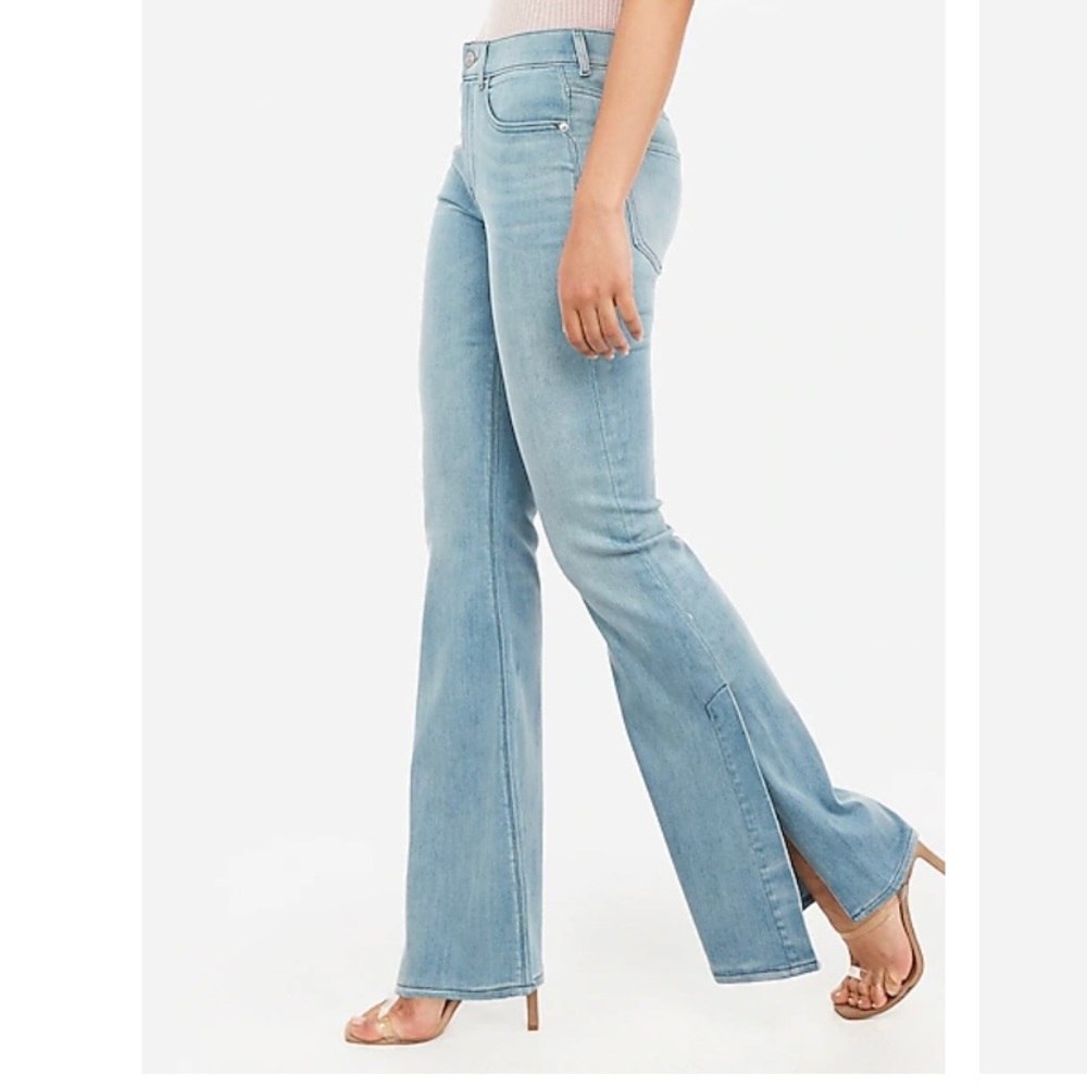 Express High Waisted Side Slit Bell Flare Jeans